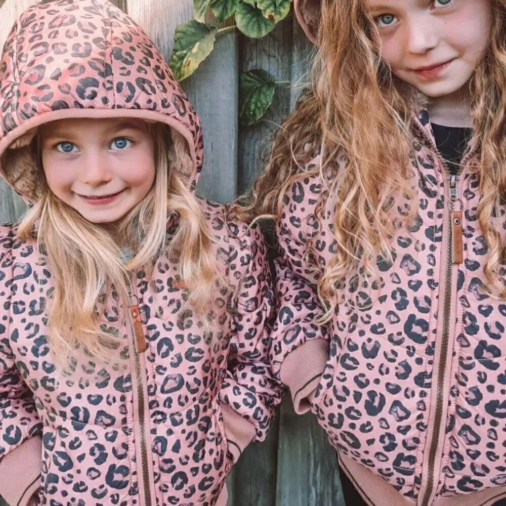 NONO Leopard Puffer Coat Jacket Recycled Fabric Size 4-5 Faux Fur Lined